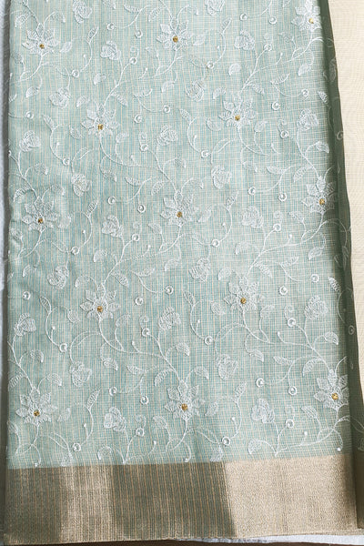 Sea Green Cotton Tissue Woven Saree