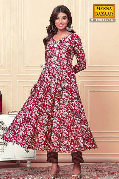 Rani Cotton Floral Printed Sequins Embroidered Suit