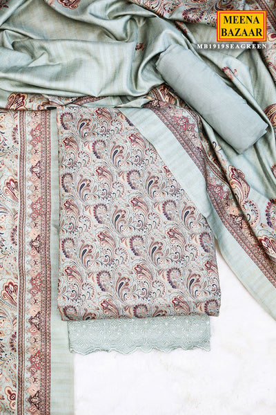 Sage Green Tussar Silk Printed Suit Set