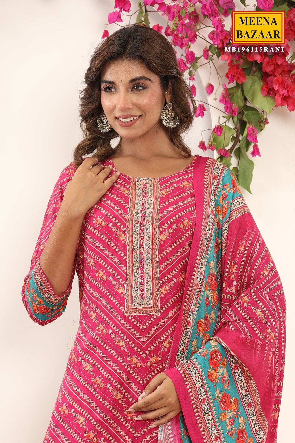 Rani Muslin Floral Printed Zari and Swarovski Embroidered Suit