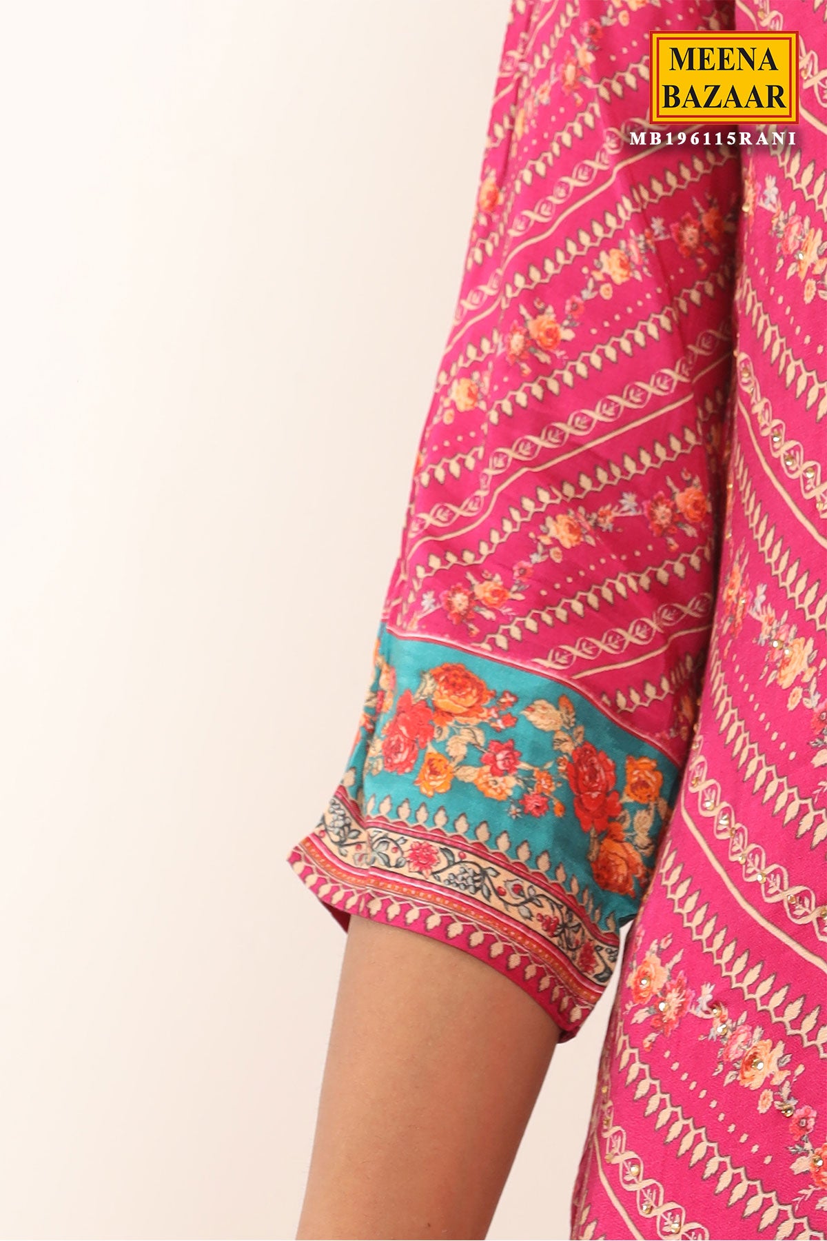 Rani Muslin Floral Printed Zari and Swarovski Embroidered Suit