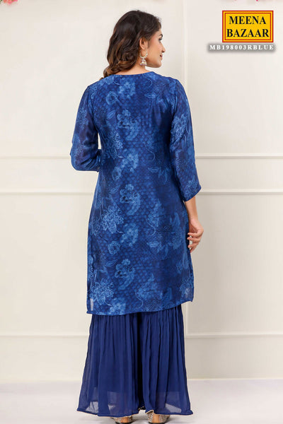 Royal Blue Chanderi Floral Printed Zari Embroidered Suits