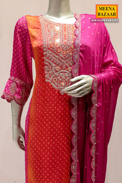 Rani-Orange Crepe Silk Zari Embroidered Suit Set