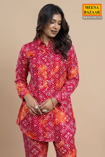 Rani Rayon Cotton Bandhani Printed Kurti & Pant Cord Set