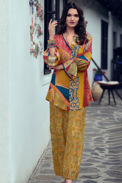 Mustard Digital Printed Muslin Silk Co-Ord Set