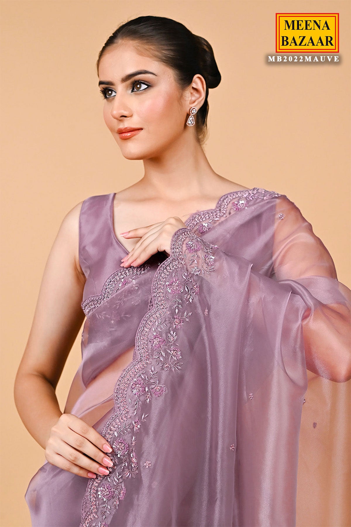 Mauve Organza Tissue Sequin Embroidered Saree