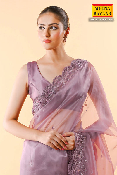 Mauve Organza Tissue Sequin Embroidered Saree