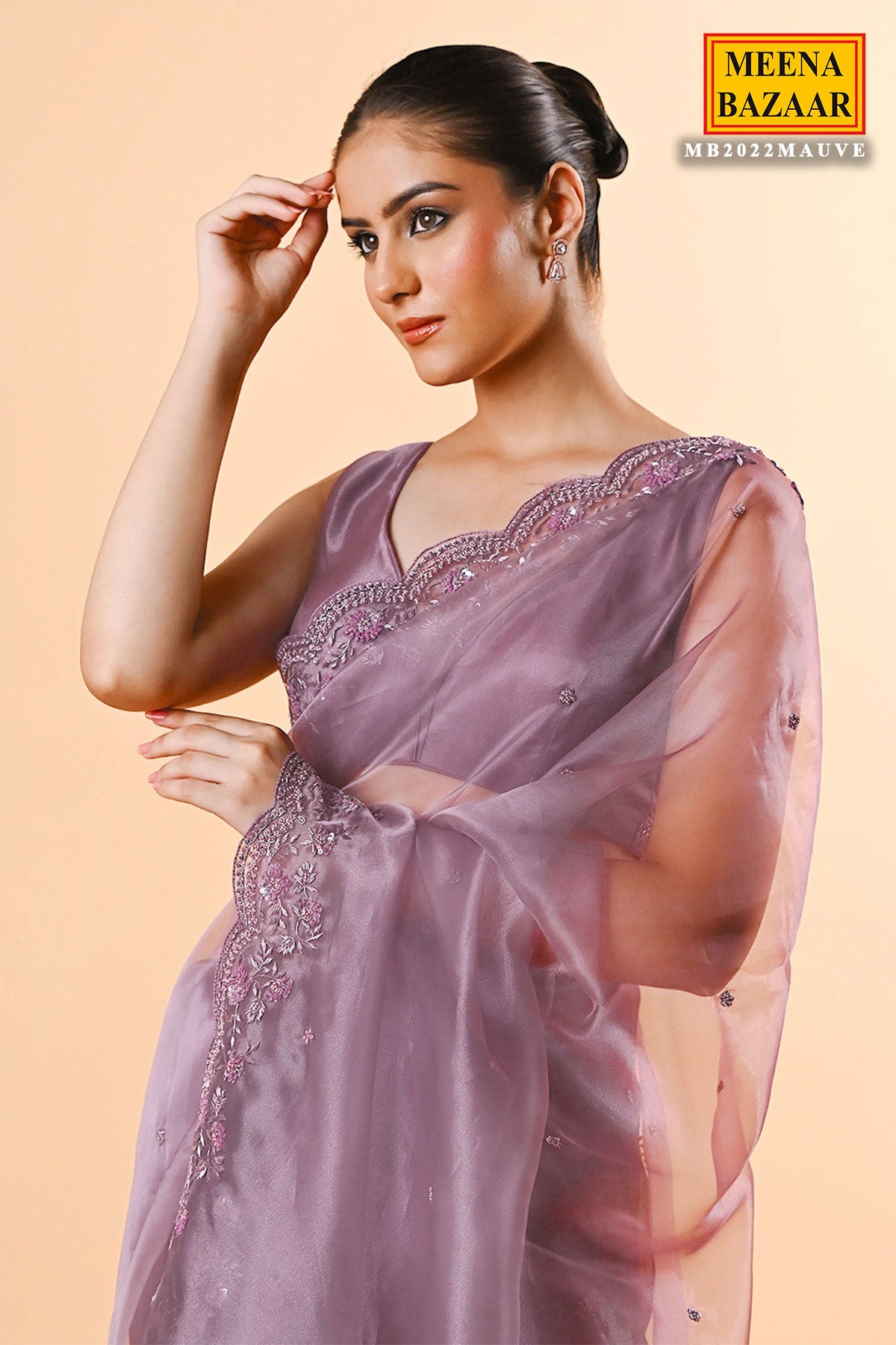 Mauve Organza Tissue Sequin Embroidered Saree