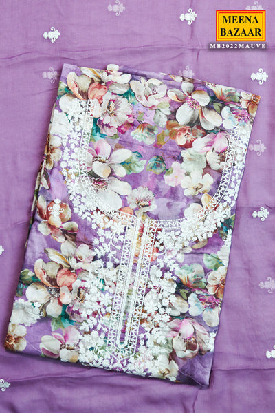 Mauve Cotton Floral Printed Suit Set