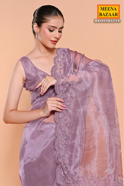 Mauve Organza Tissue Sequin Embroidered Saree