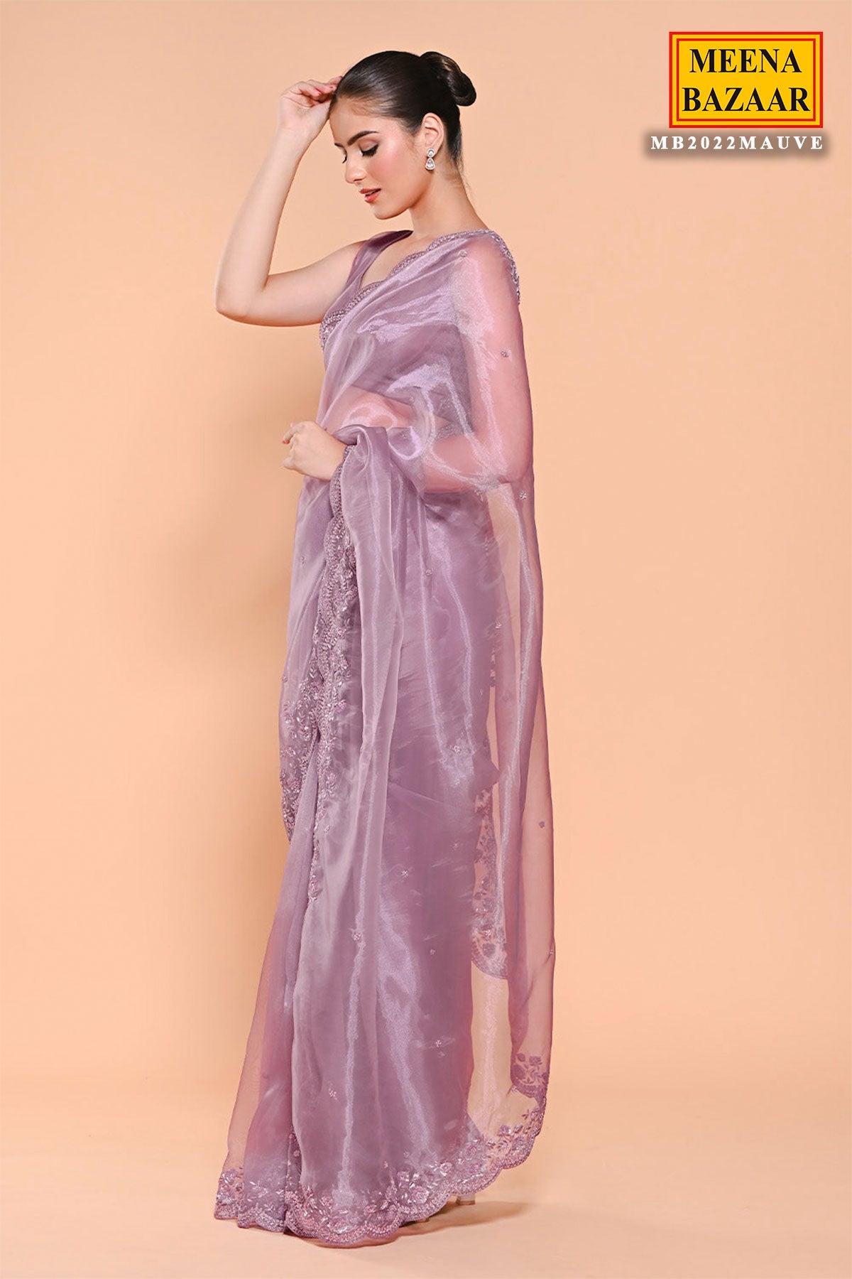 Mauve Organza Tissue Sequin Embroidered Saree