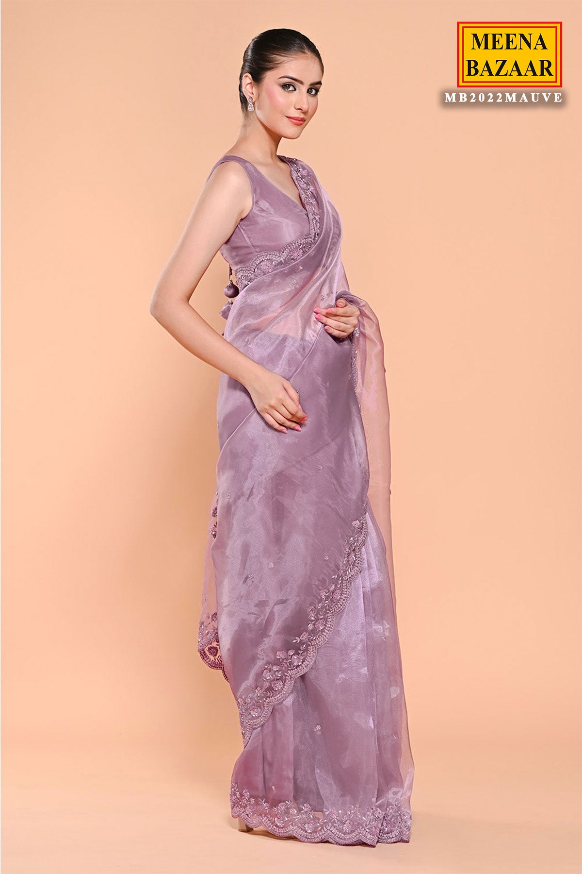 Mauve Organza Tissue Sequin Embroidered Saree