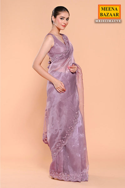 Mauve Organza Tissue Sequin Embroidered Saree