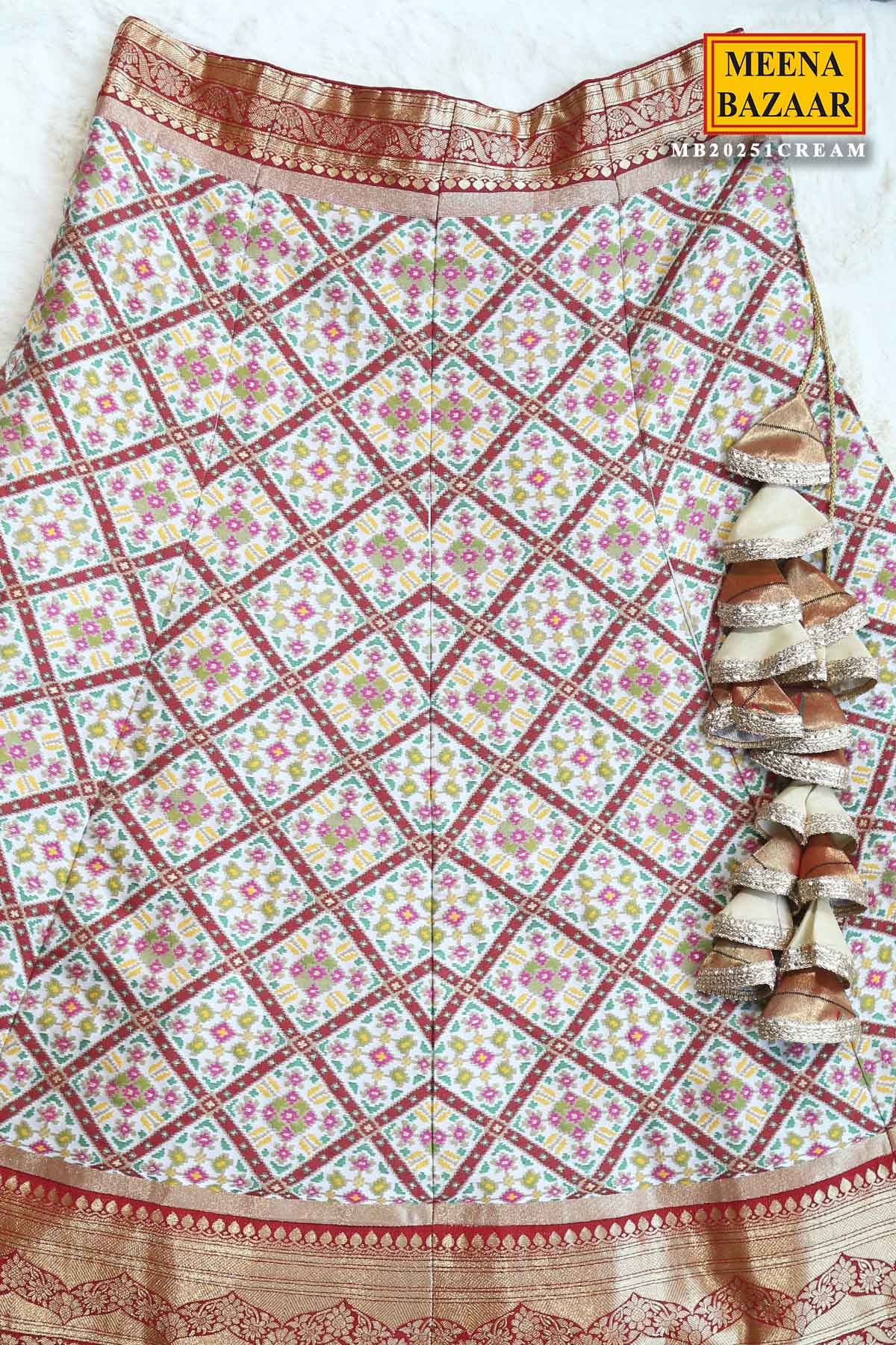 Cream Patola Silk Zari Embroidered Lehenga Set