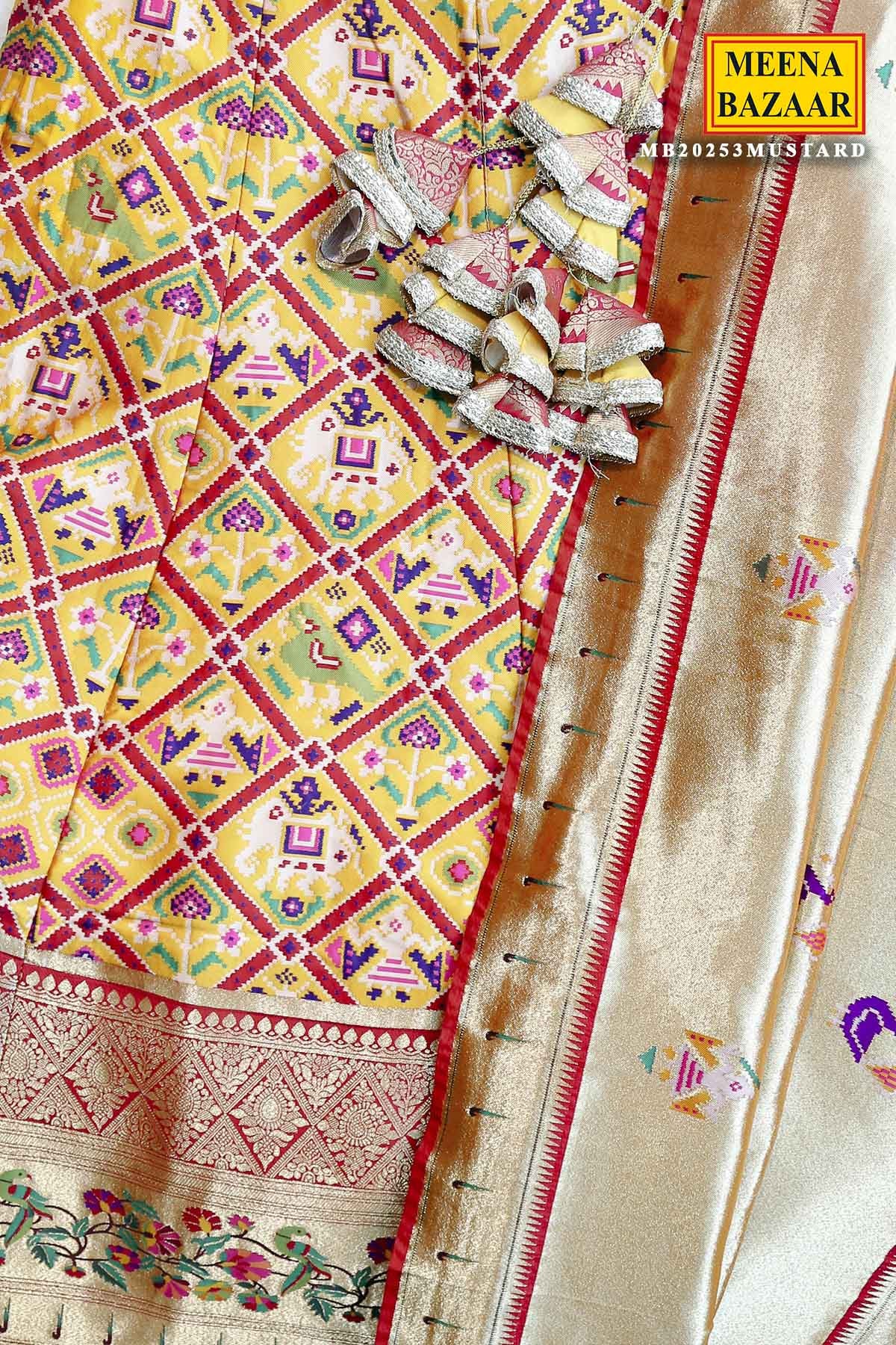 Mustard Patola Silk Zari Embroidered Lehenga Set