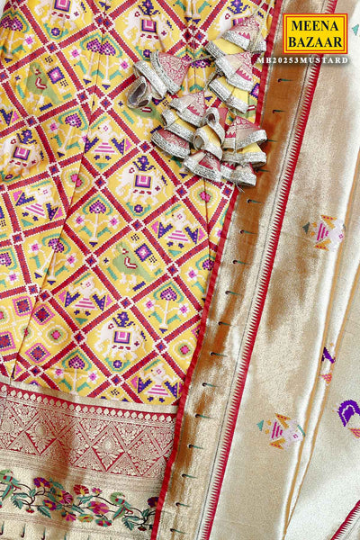 Mustard Patola Silk Zari Embroidered Lehenga Set