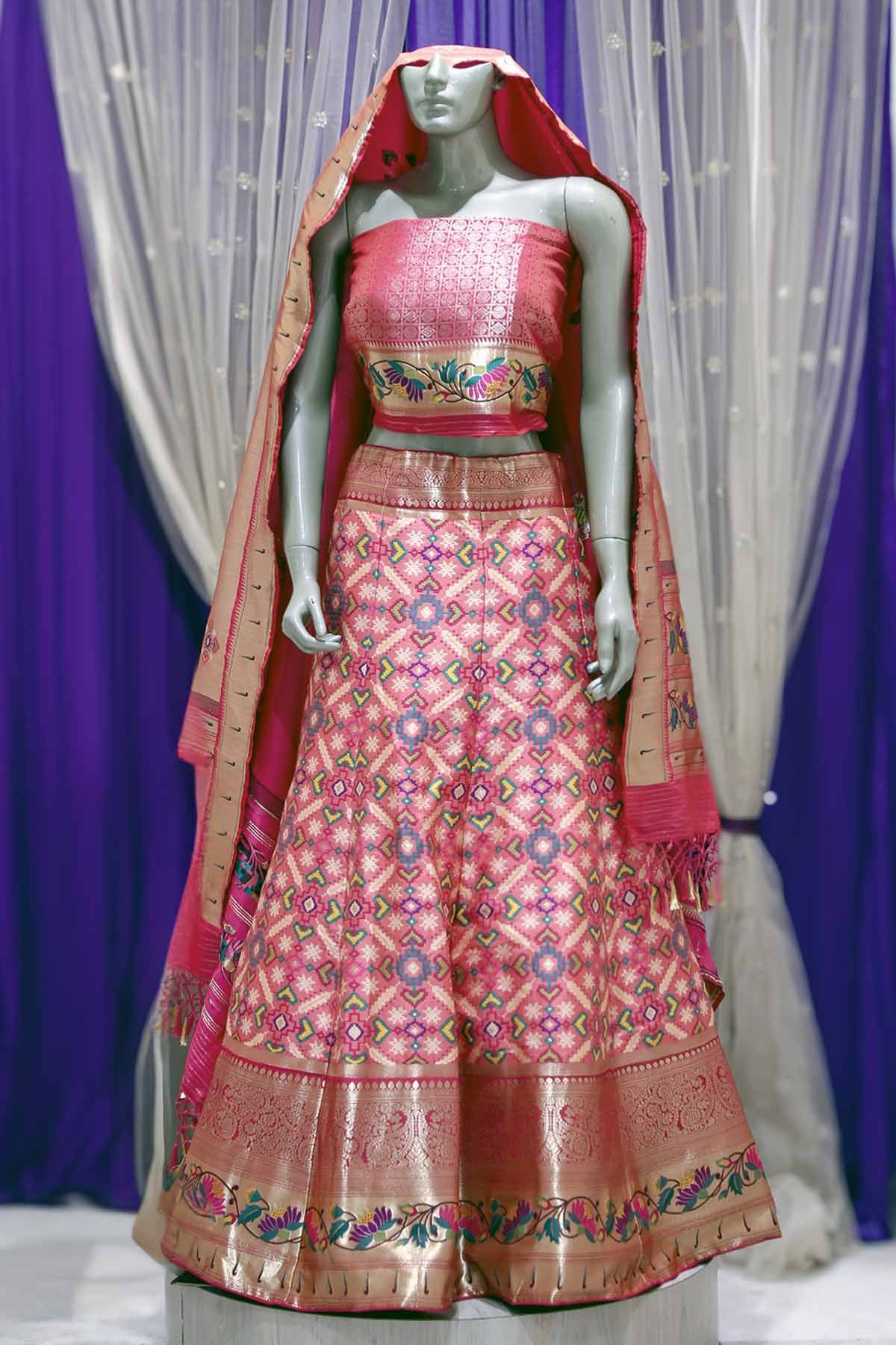 Pink Patola Silk Zari Embroidered Lehenga Set