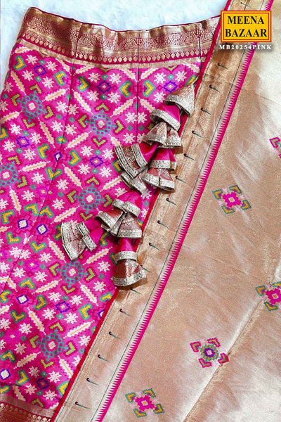 Pink Patola Silk Zari Embroidered Lehenga Set