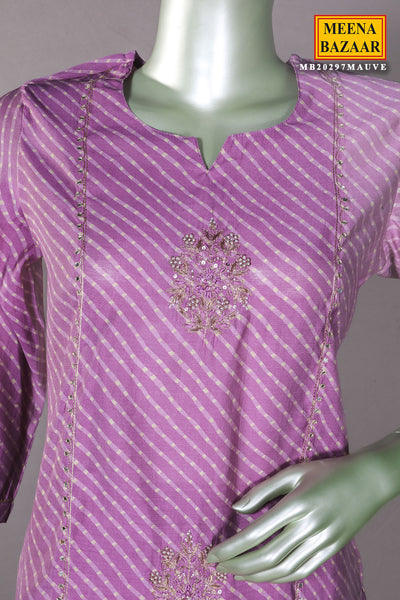 Mauve Muslin Dabka Work Embroidered Kurti Set