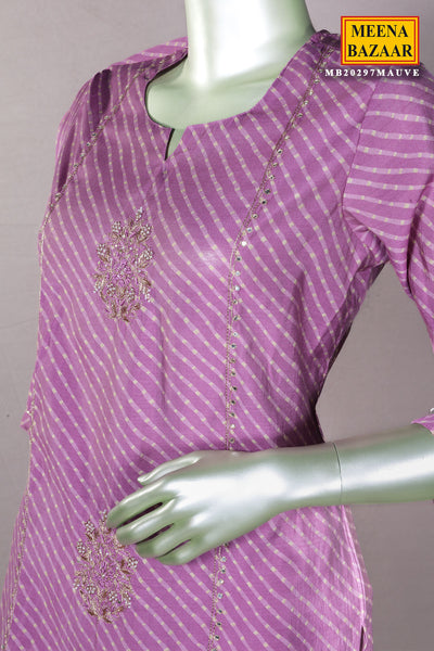 Mauve Muslin Dabka Work Embroidered Kurti Set