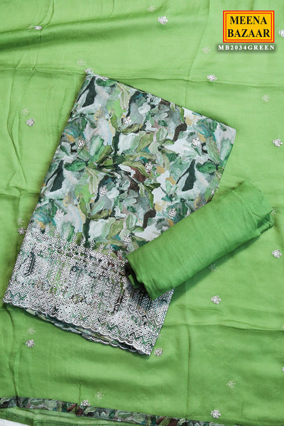 Green Cotton Abstract Floral Printed Suit Set