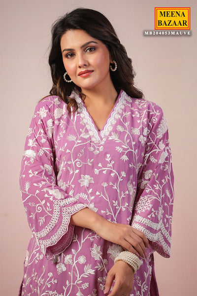 Mauve Georgette Thread Embroidered Co-Ordinate Set