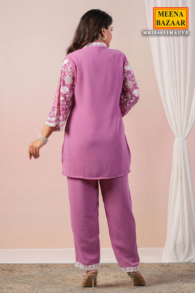 Mauve Georgette Thread Embroidered Co-Ordinate Set