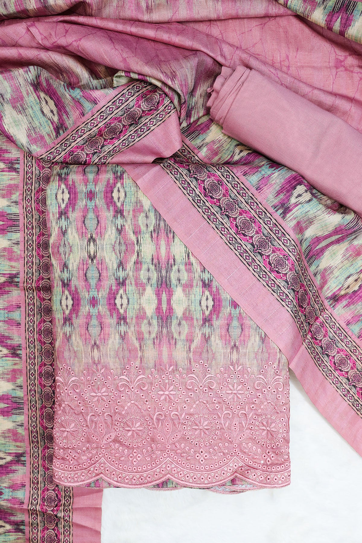 Mauve Tussar Silk Printed Suit Set