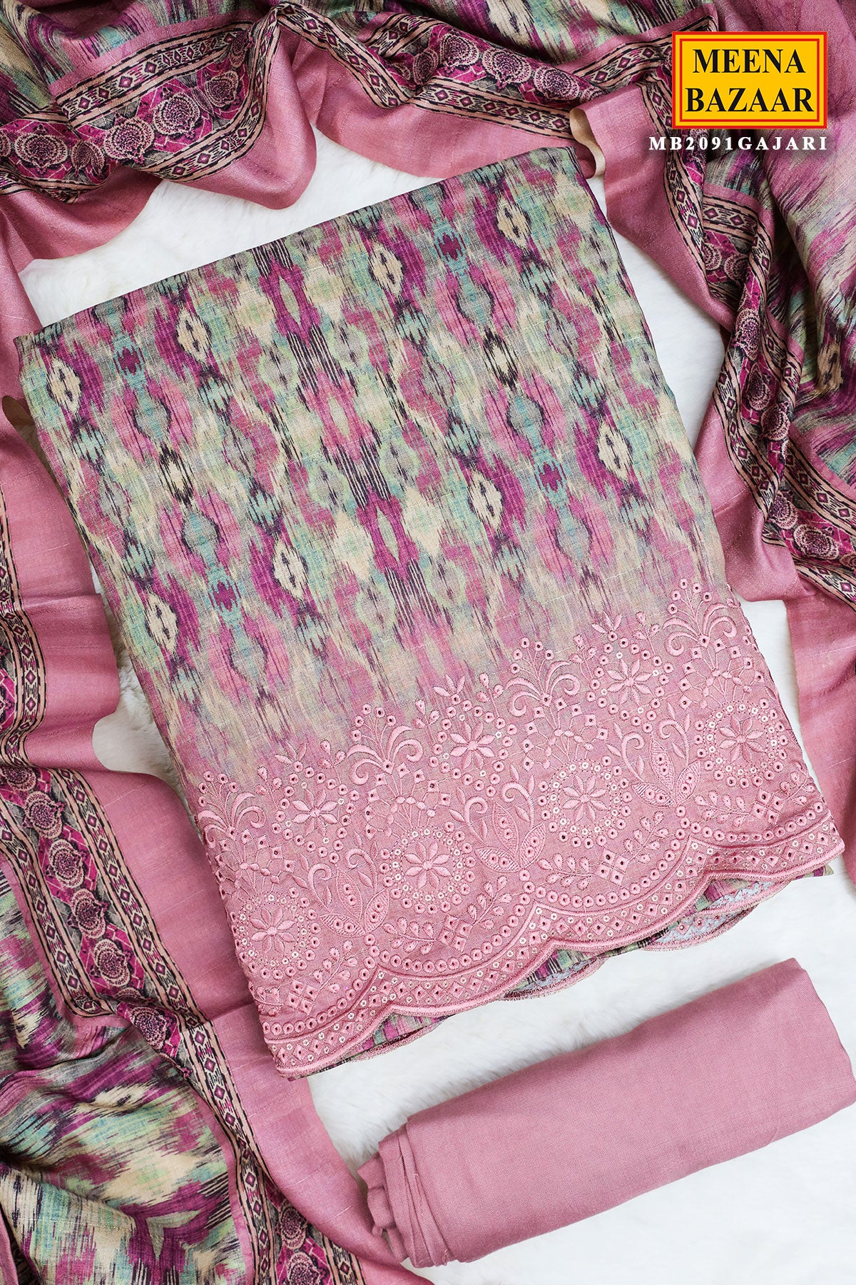 Mauve Tussar Silk Printed Suit Set