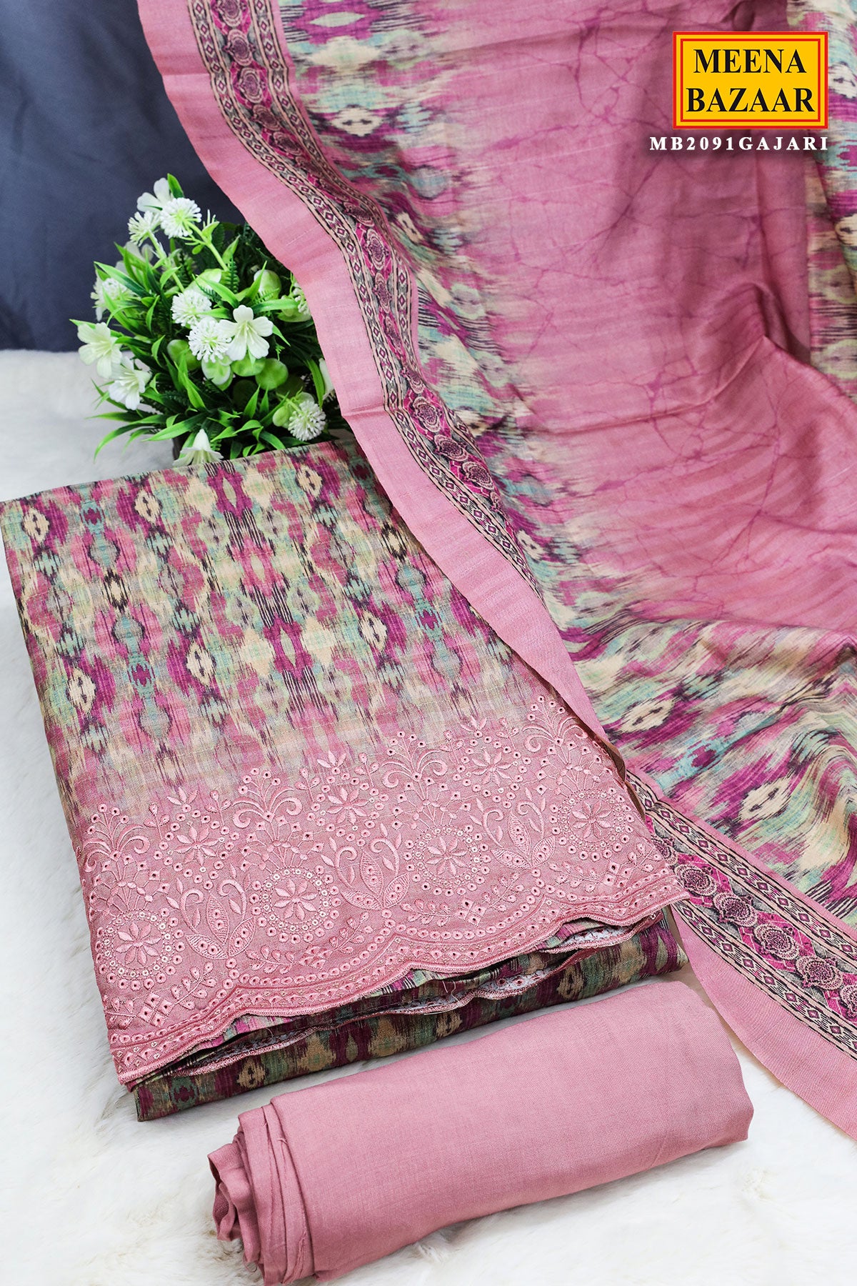 Mauve Tussar Silk Printed Suit Set