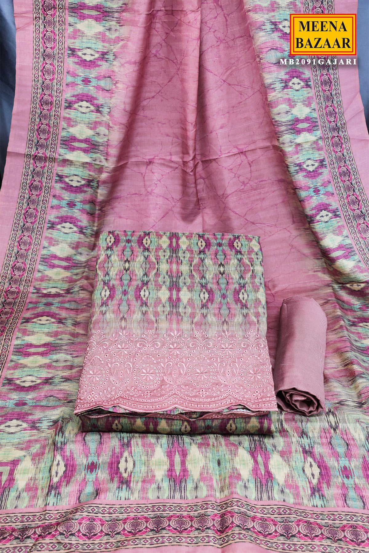 Mauve Tussar Silk Printed Suit Set