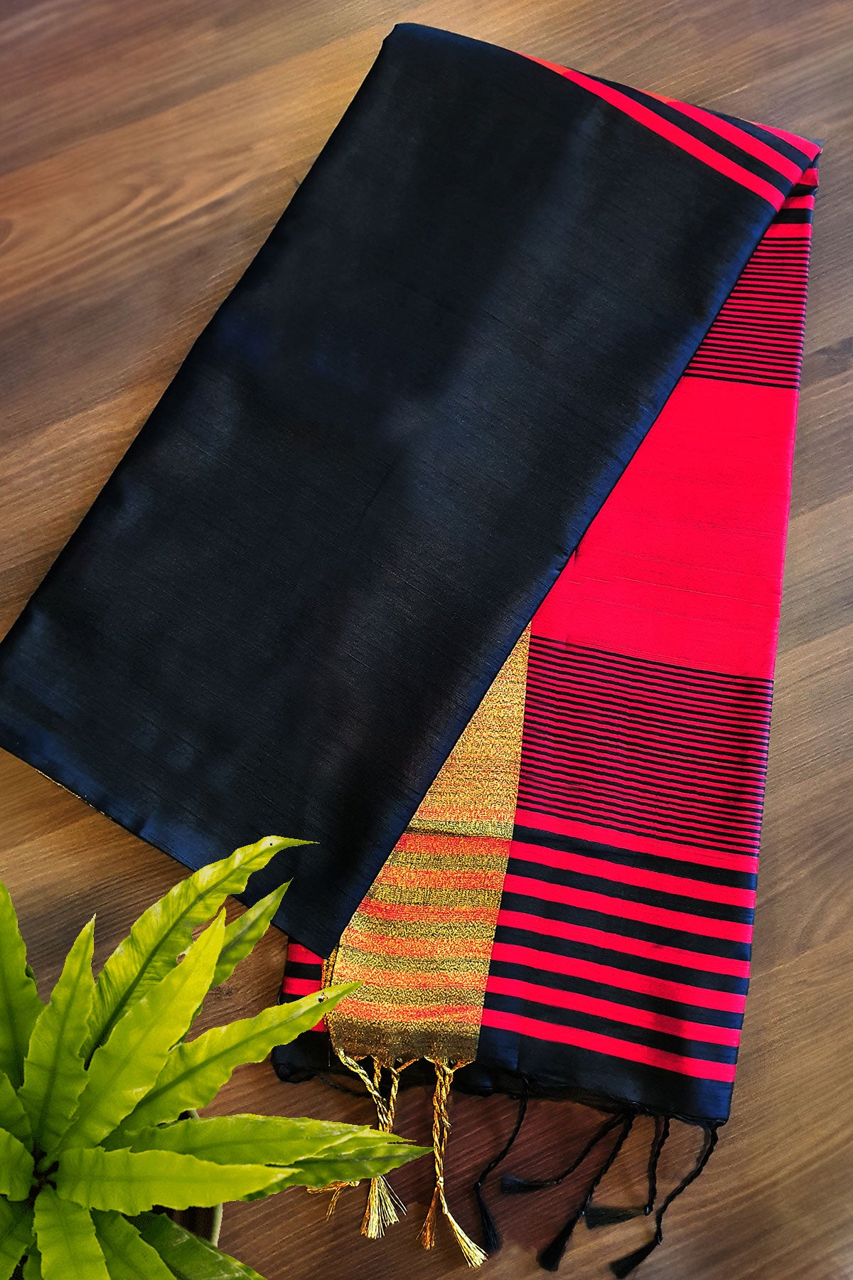 Black Blended Silk Woven Saree