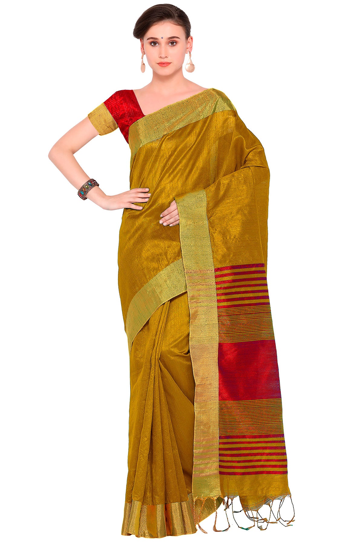 Mustard Blended Silk Woven Saree