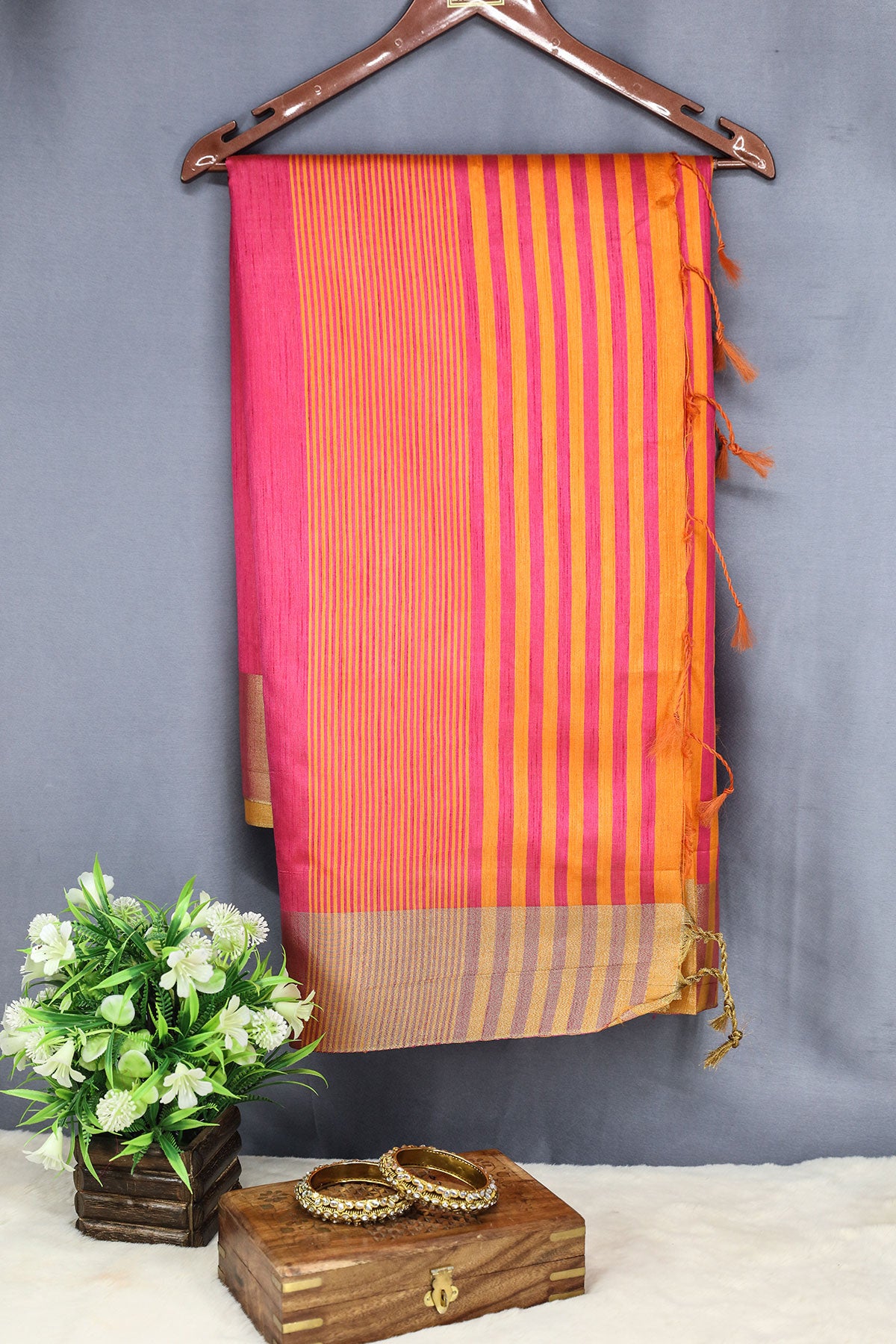 Orange Blended Silk Woven Saree