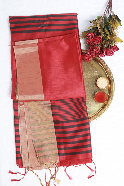 Red Blended Silk Woven Saree