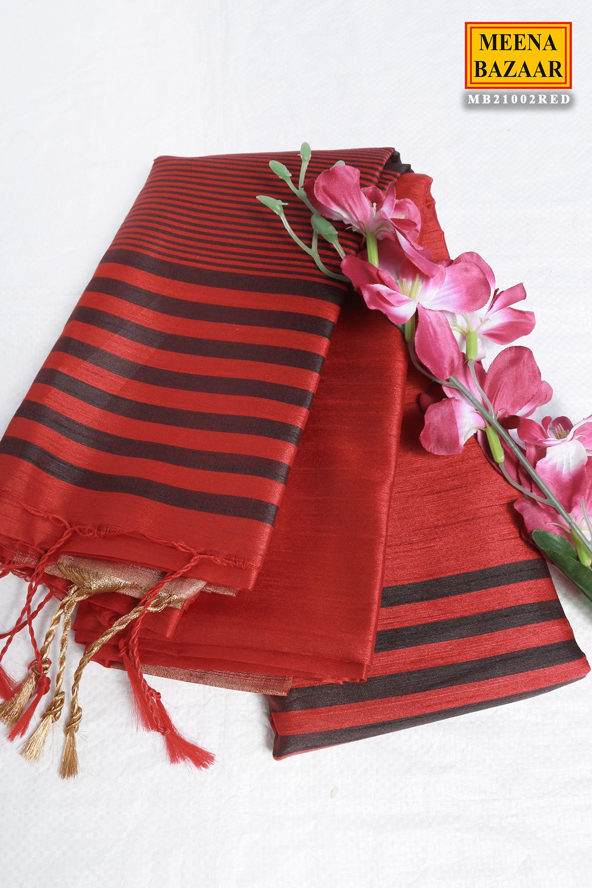 Red Blended Silk Woven Saree