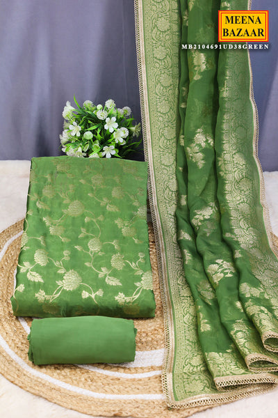 Green Silk Zari Weaving Unstitched Suit