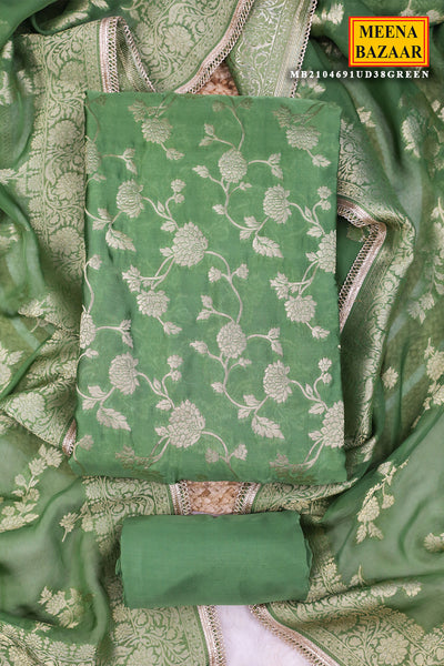 Green Silk Zari Weaving Unstitched Suit