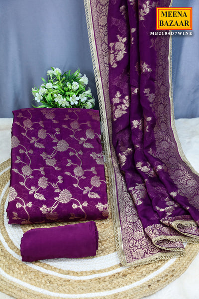 Wine Silk Zari Weaving Unstitched Suit