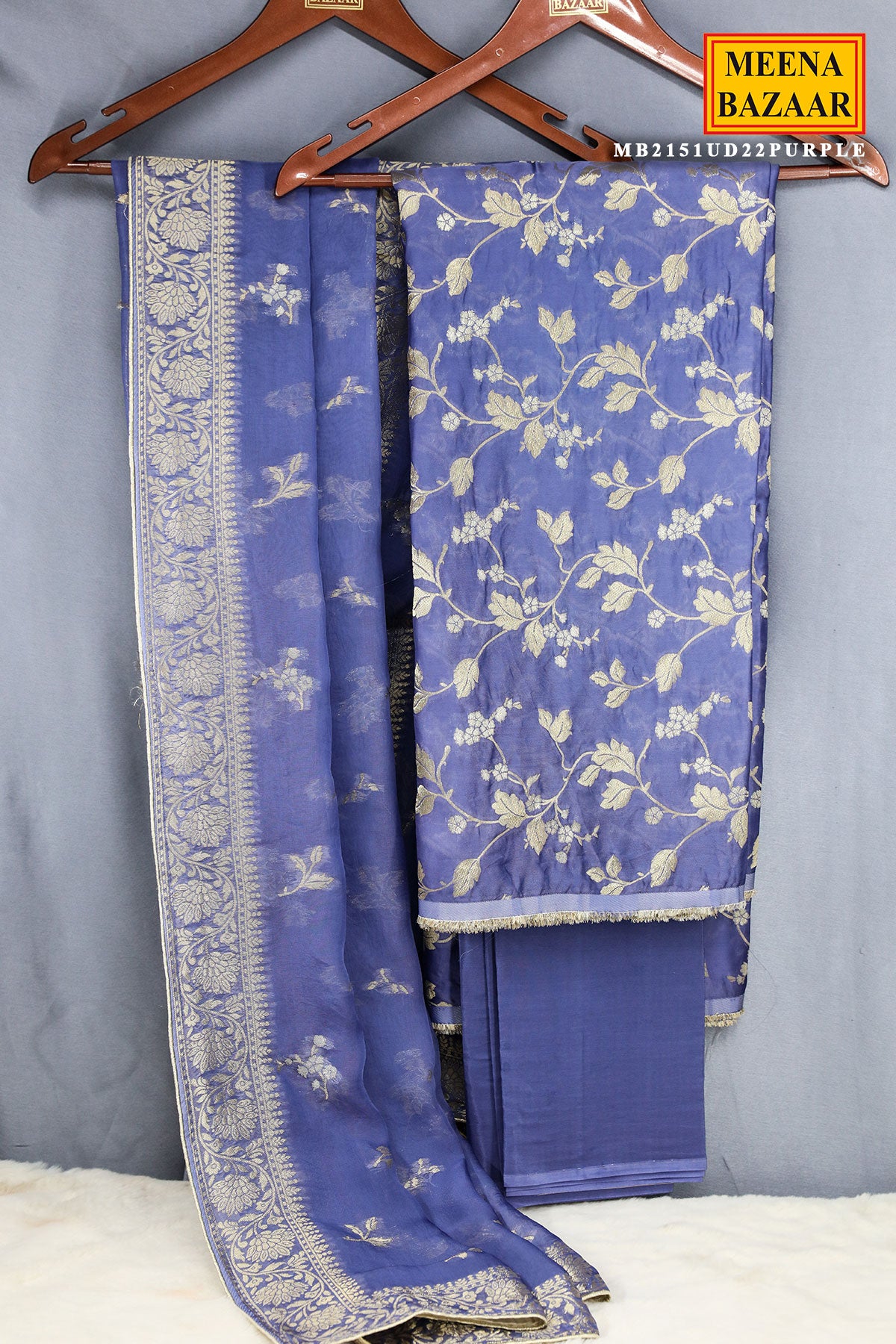 Purple Silk Zari Weaving Unstitched Suit