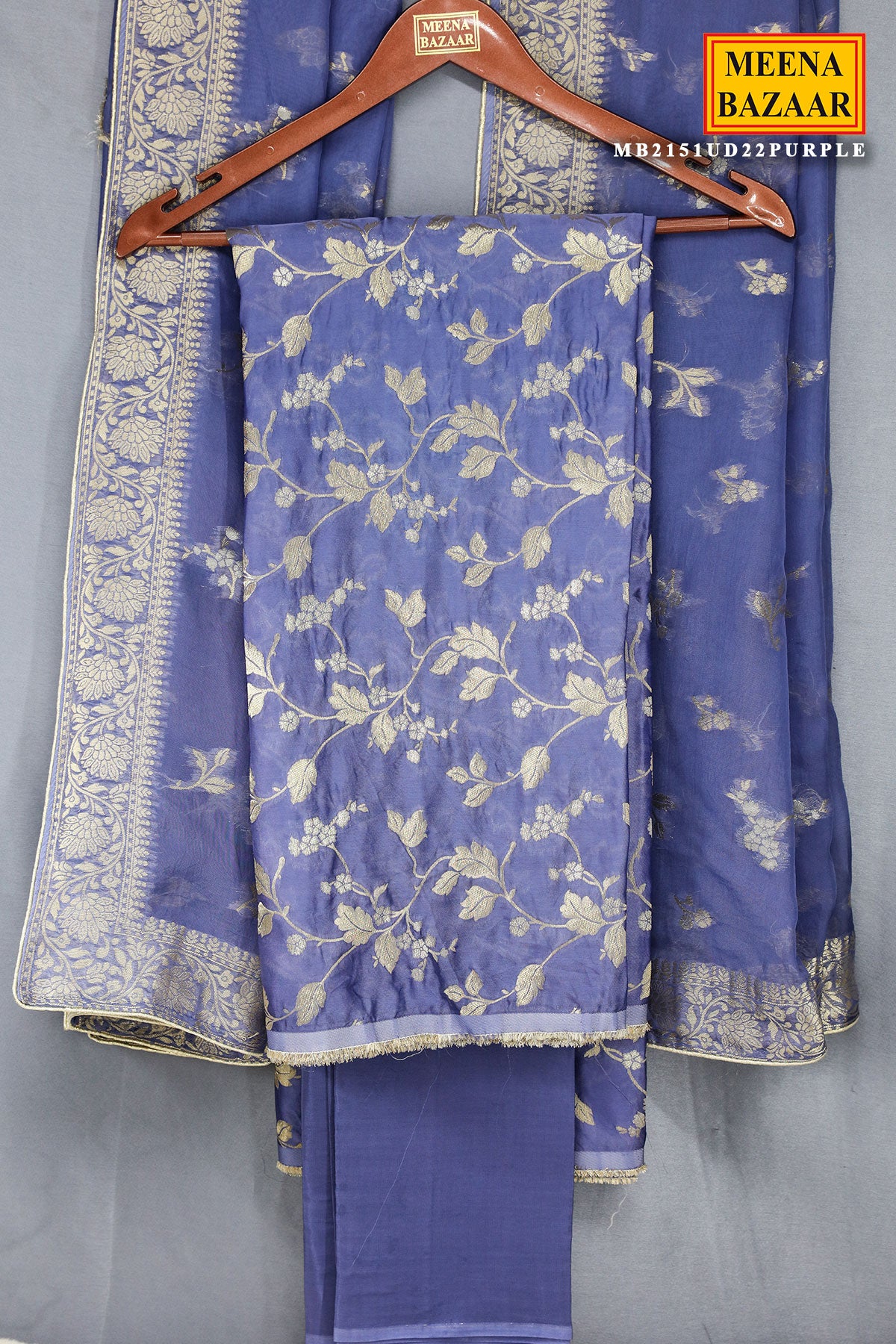 Purple Silk Zari Weaving Unstitched Suit