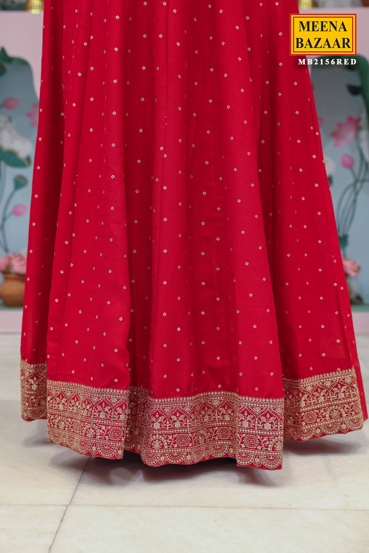 Red Silk Anarkali Gown With Zari Sequin Embroidery