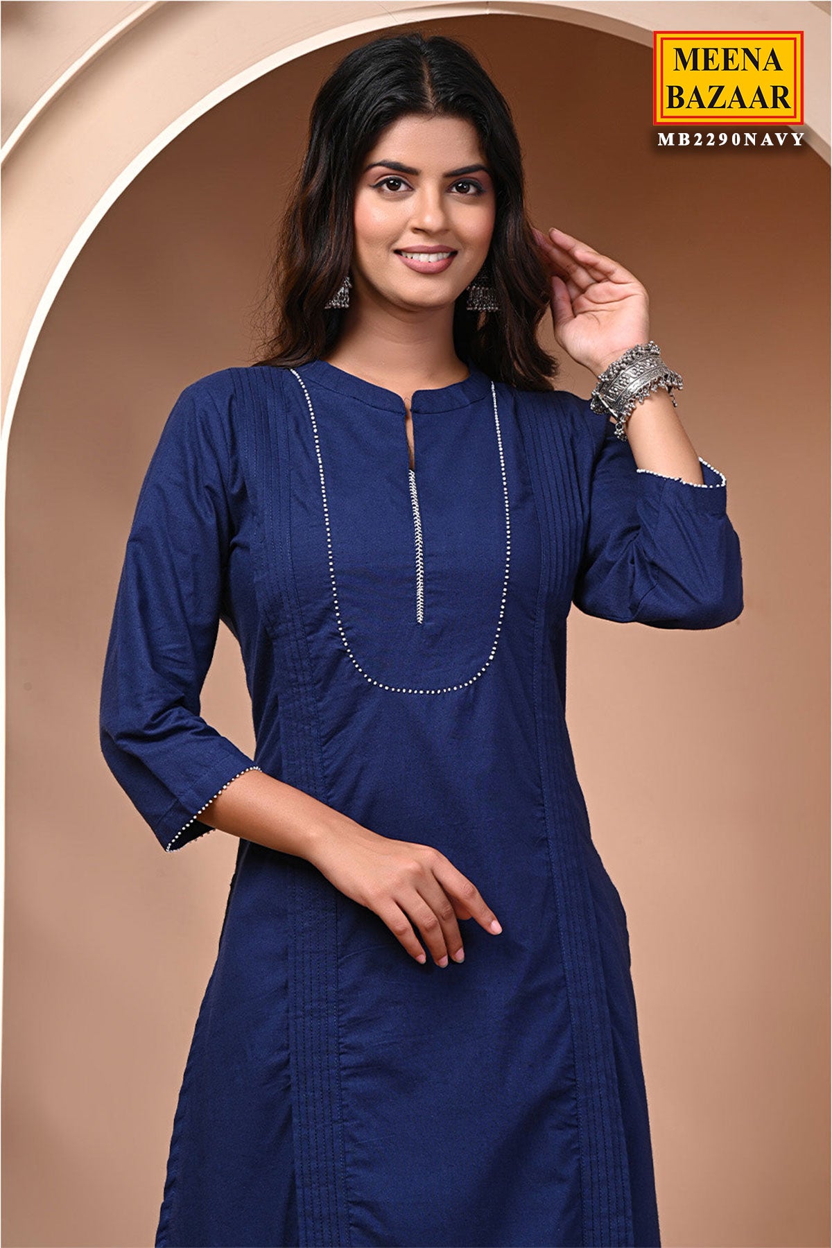 Navy Cotton Kurta With Pants Set