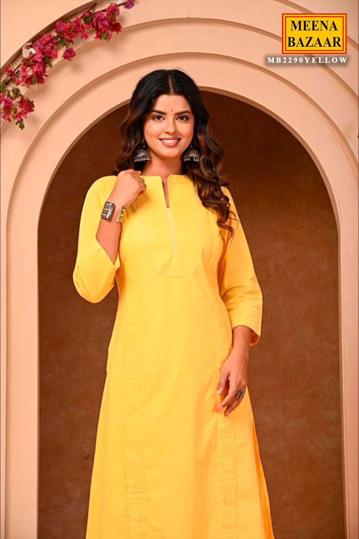 Yellow Cotton Kurta With Pants Set