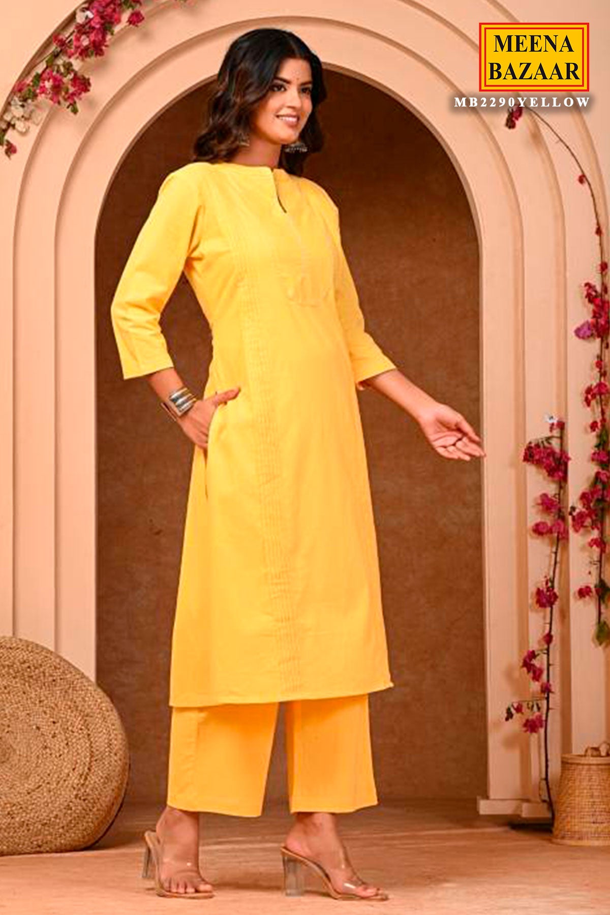 Yellow Cotton Kurta With Pants Set