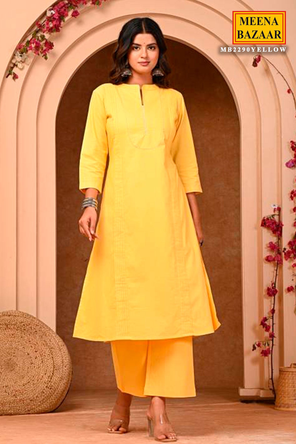 Yellow Cotton Kurta With Pants Set