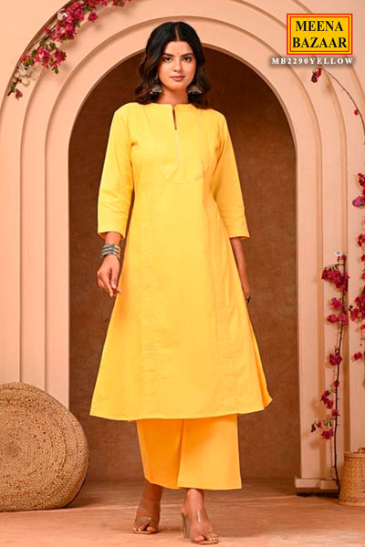 Yellow Cotton Kurta With Pants Set