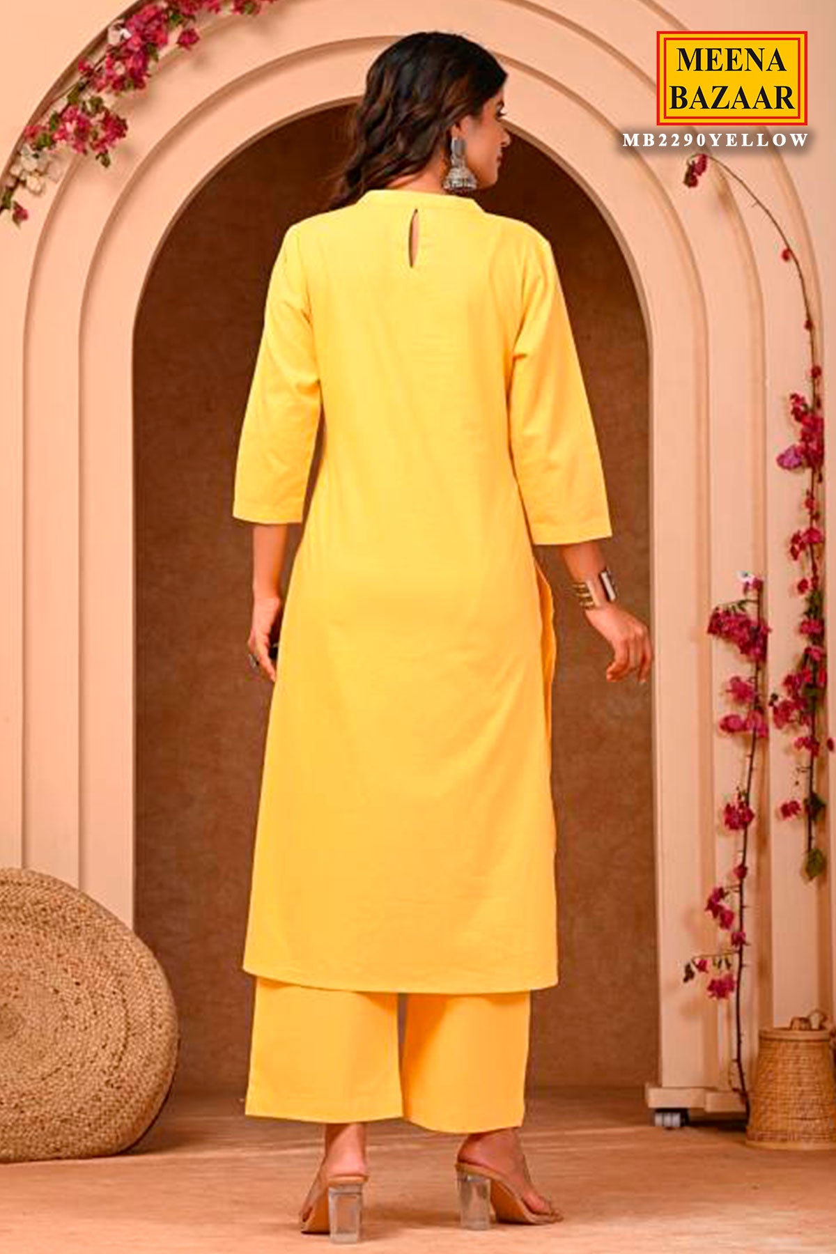 Yellow Cotton Kurta With Pants Set