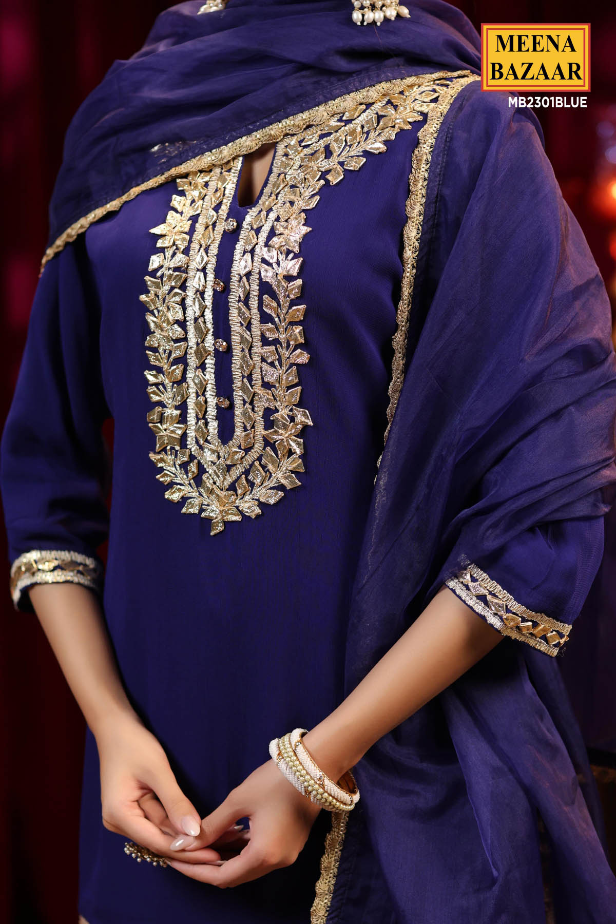 Midnight Blue Gota Work Embroidered Georgette Sharara Set