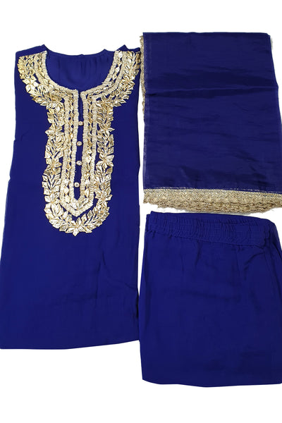 Midnight Blue Gota Work Embroidered Georgette Sharara Set